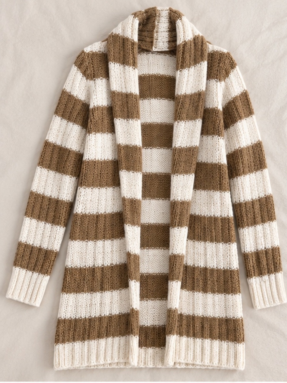 Bebe Striped Chunky Knit Open Front Cardigan Brown Cream Size S